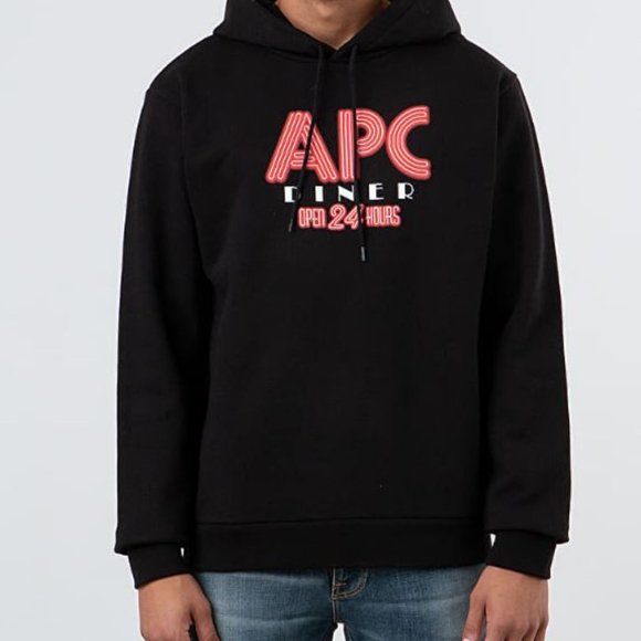 A.P.C.  BENITO DINNER LOGO GRAPHIC HOODIE IN BLK - Picture 3 of 13